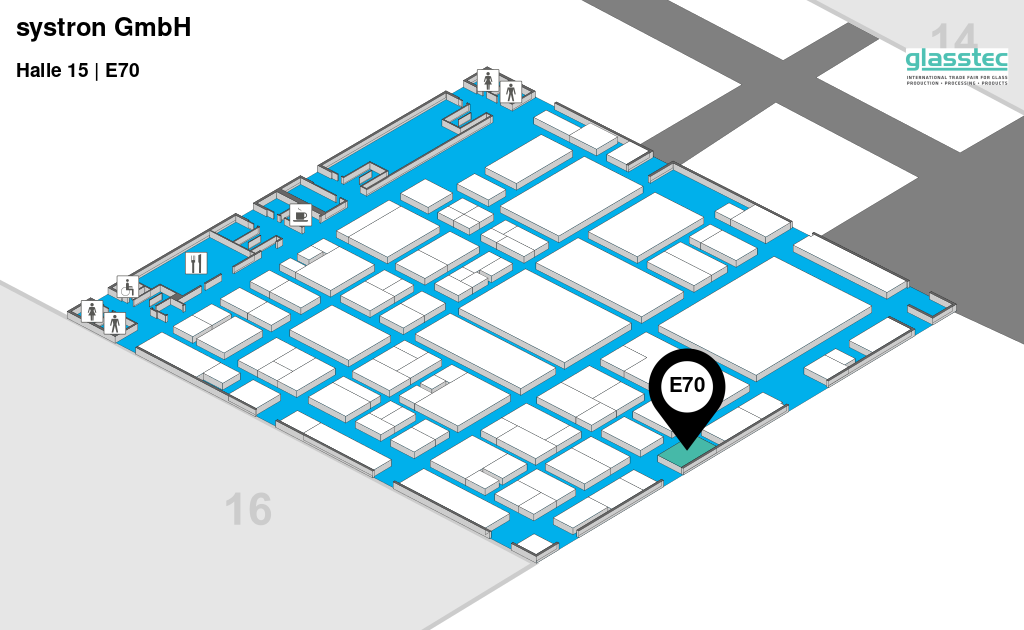 glasstec Düsseldorf Hallenplan mit systron Pointer